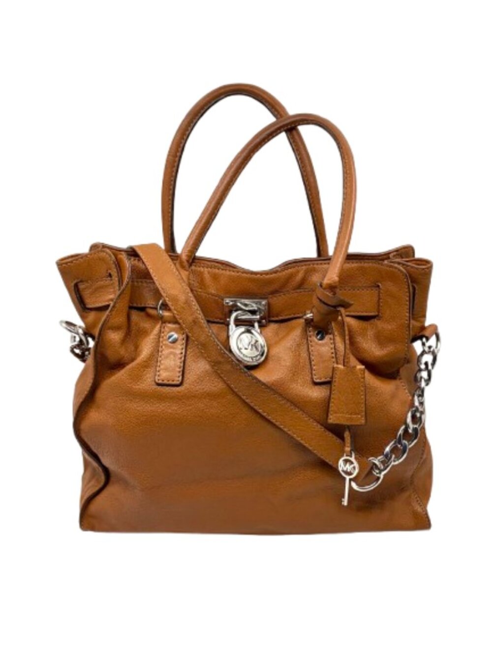 MICHAEL KORS~Hamilton~2-WAY~LARGE COGNAC PEBBLED LEATHER~LOCK & KEY~SATCHEL
